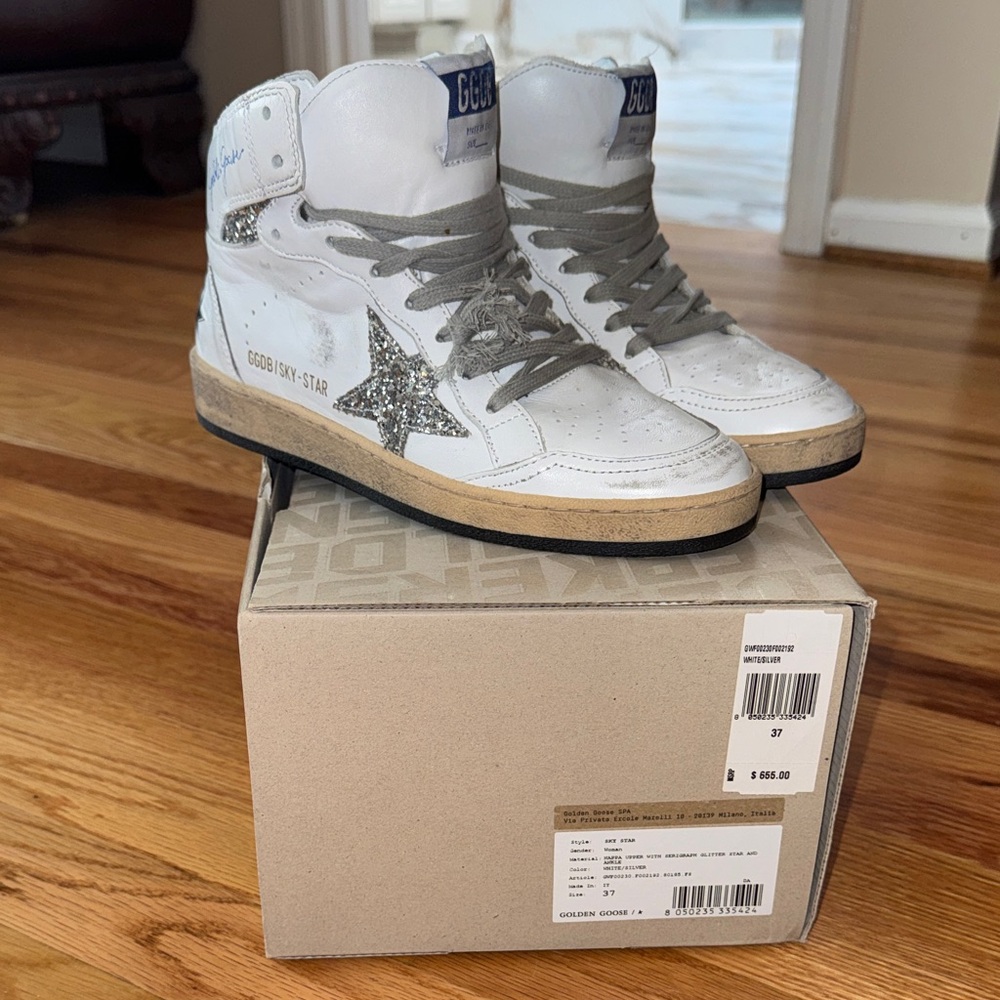 Golden Goose White Sneakers with Silver Star